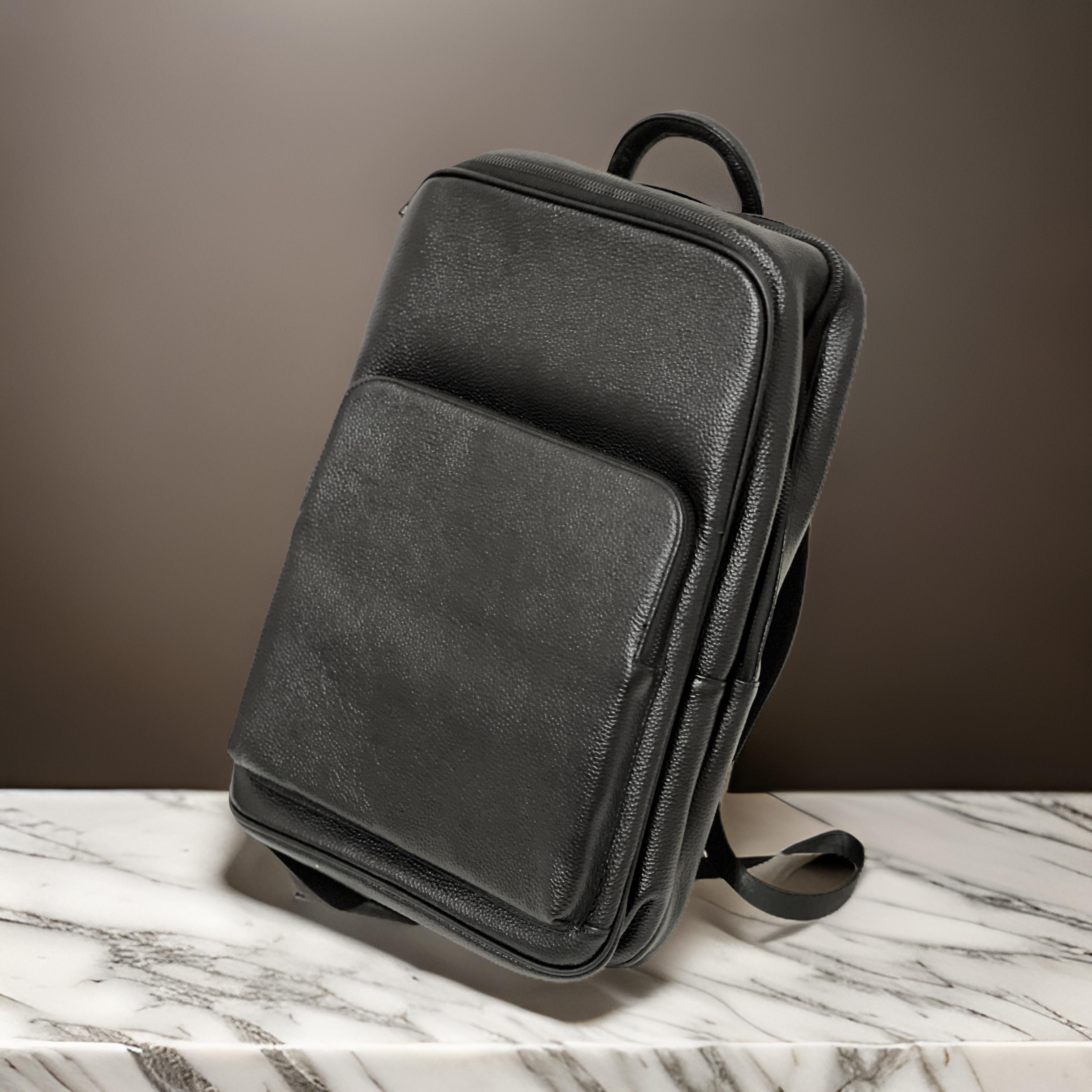 rucsac piele negru pentru barbati ideal pentru laptop